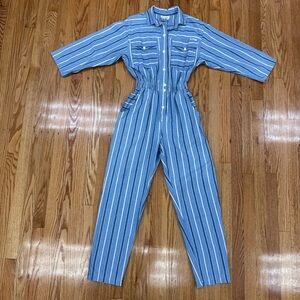 Vintage Dreams Blue/White Striped Button Front Jumpsuit